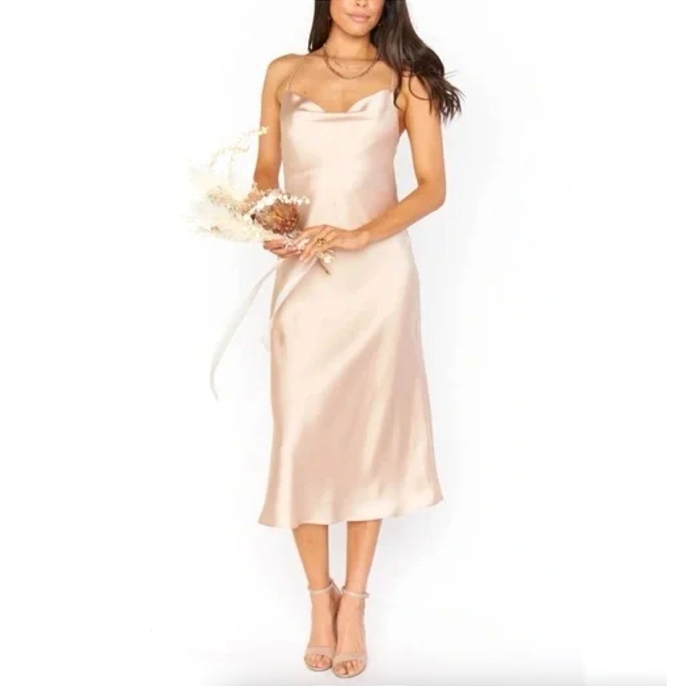 Show Me Your Mumu Midi Dress Small Bridesmaid Verona Cowl Champagne Luxe Satin
